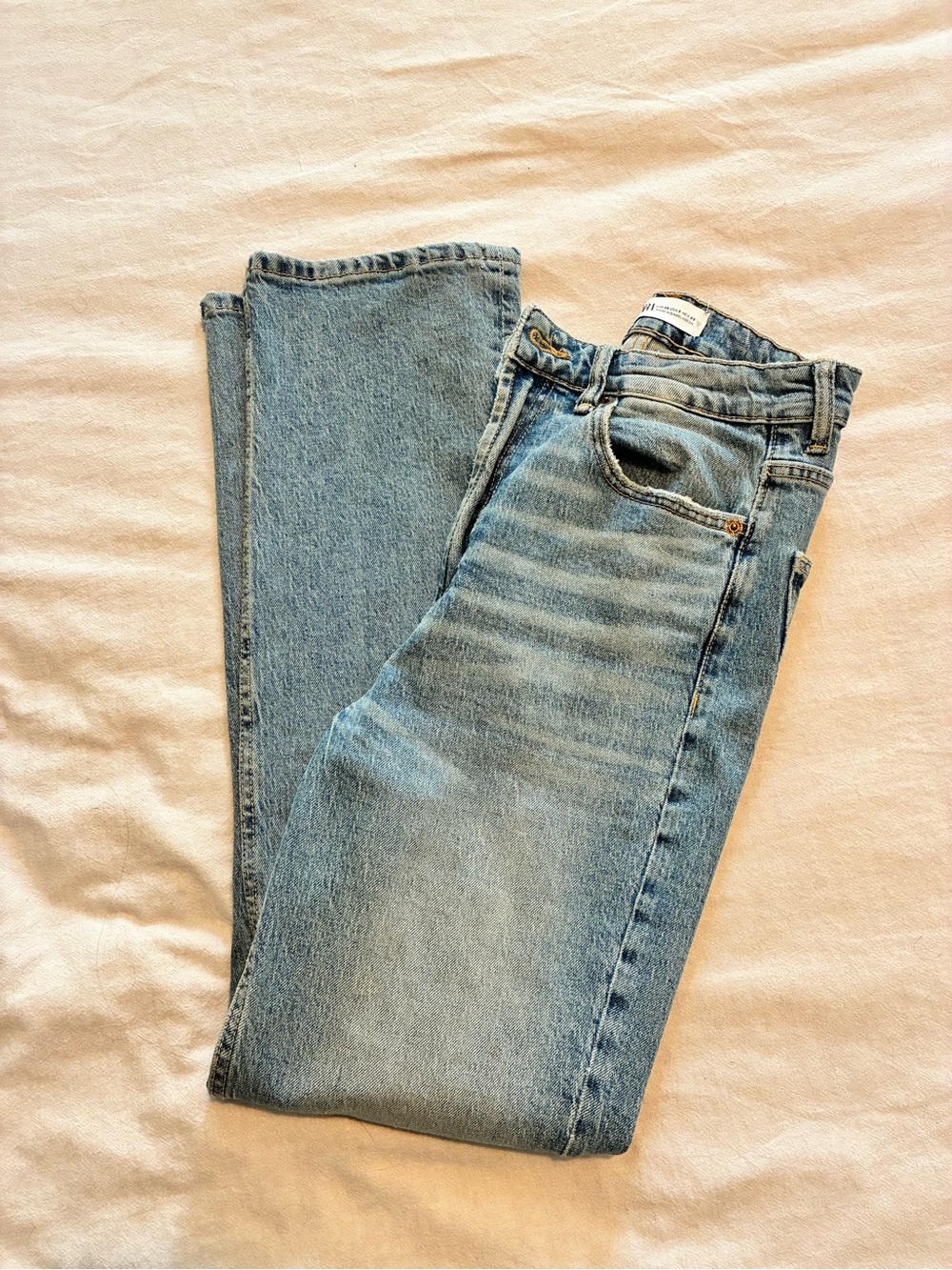 Zara High Waist Straight-Leg Light Blue Jeans